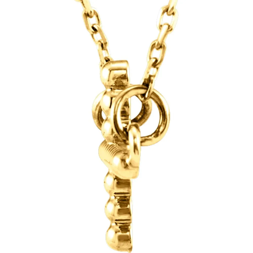 14k Yellow Gold 9.45x15.6mm Sideways Beaded Cross 16.5" Necklace