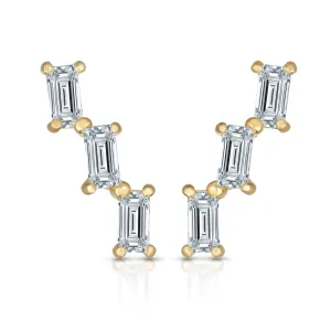 14K Yellow Gold Emerald Studded Crystal Ear Climber Earrings
