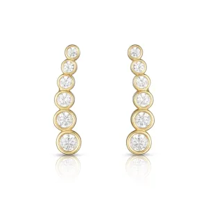 14K Yellow Gold Graduated Bezel Curved Ear Climber Earrings