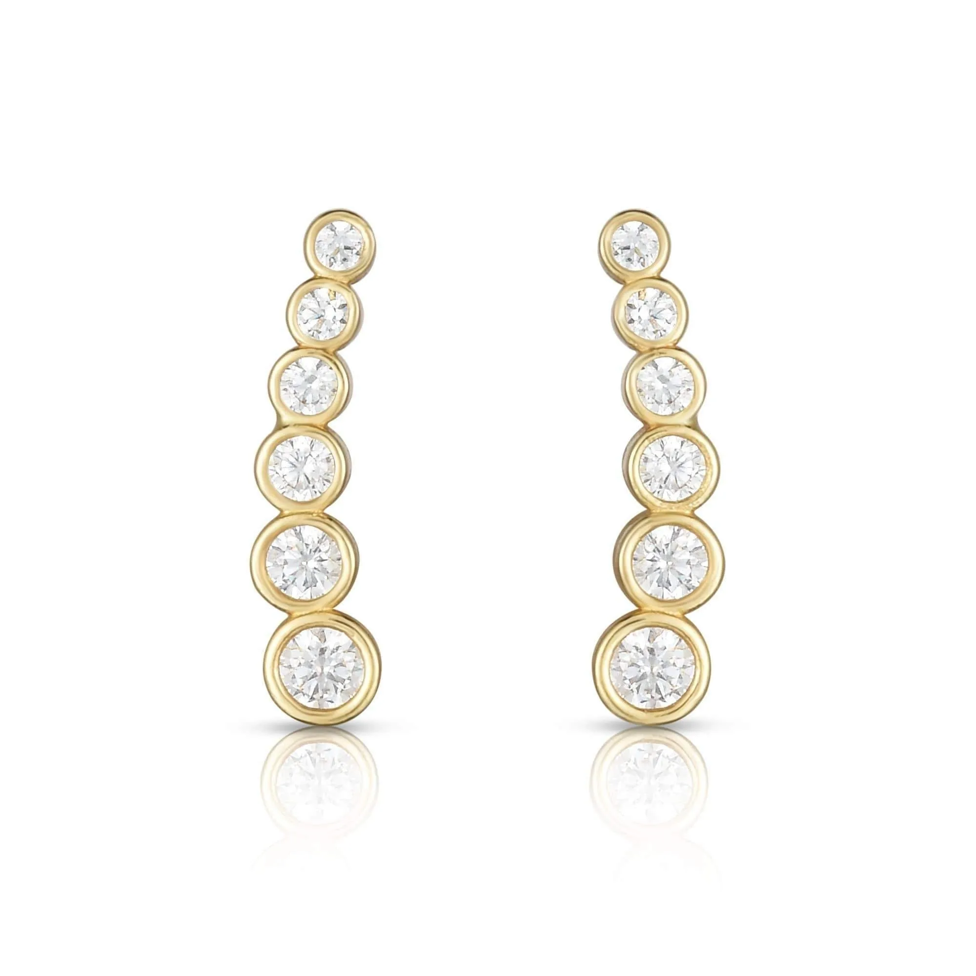 14K Yellow Gold Graduated Bezel Curved Ear Climber Earrings