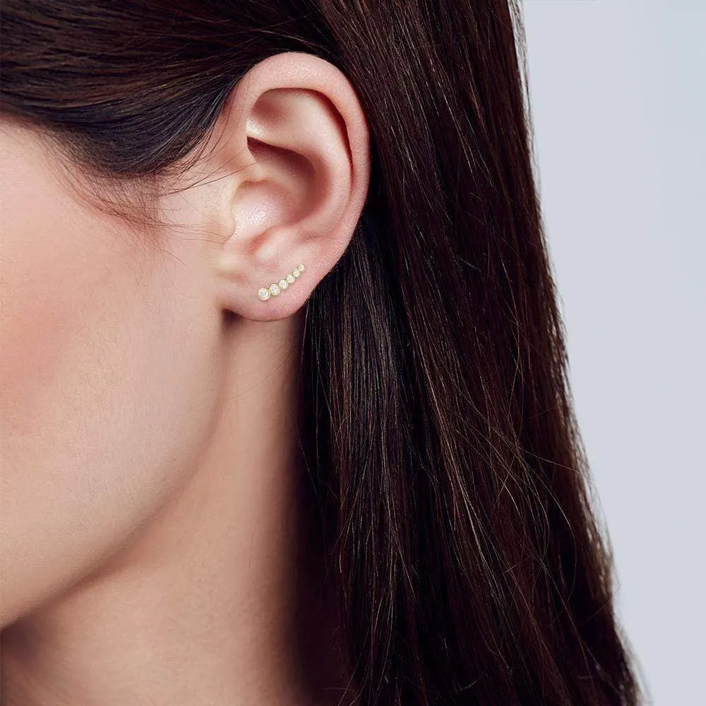 14K Yellow Gold Graduated Bezel Curved Ear Climber Earrings