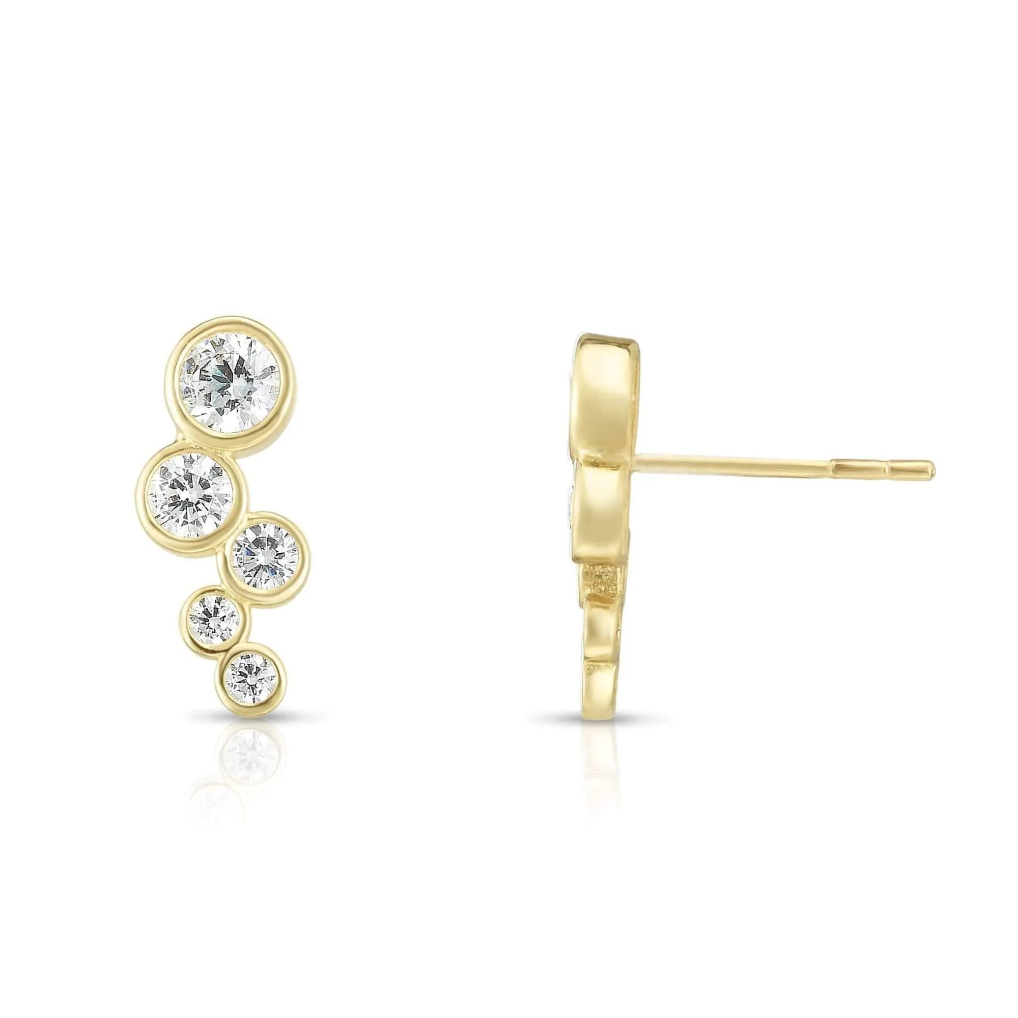 14K Yellow Gold Graduated Bezel Zig Zag Ear Climber Earrings