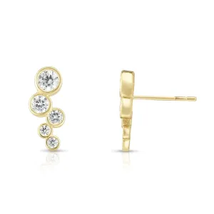 14K Yellow Gold Graduated Bezel Zig Zag Ear Climber Earrings