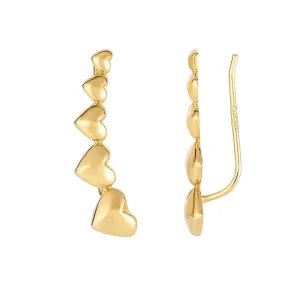 14K Yellow Gold Graduated Heart Ear Climber Earrings