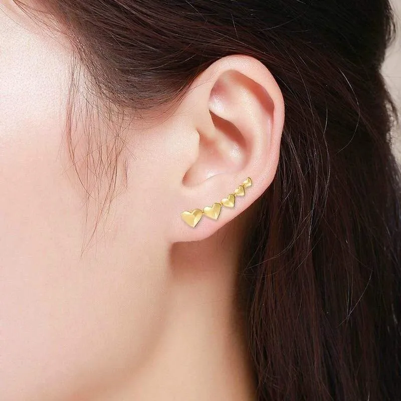 14K Yellow Gold Graduated Heart Ear Climber Earrings