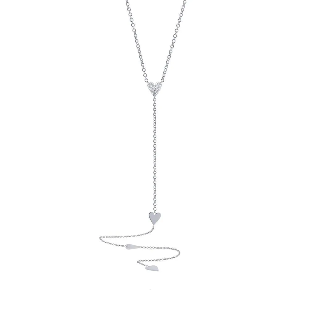 14K Yellow Gold Pave Heart Lariat Necklace