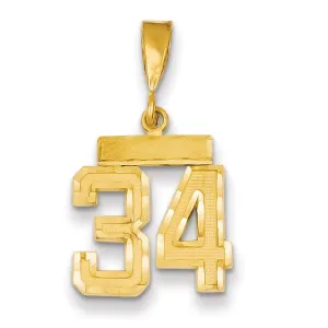 14k Yellow Gold Polished Diamond Cut Finish Small Size Number 34 Charm Pendant