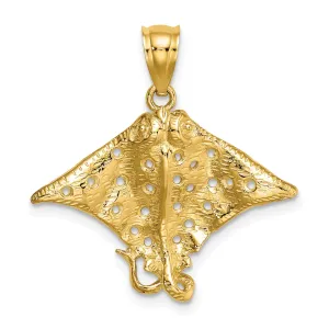 14K Yellow Gold Polished Finish Casted Solid Spotted Eagle Ray with Holes Charm Pendant
