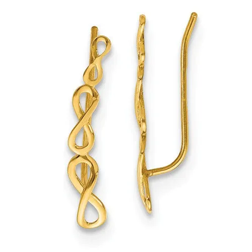 14k Yellow Gold Polished Infinity Ear Climber Earrings
