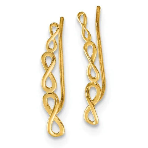 14k Yellow Gold Polished Infinity Ear Climber Earrings
