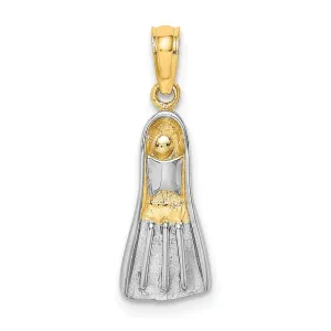 14k Yellow Gold Rhodium Polished Finish 3-Dimensional Scuba Flipper Charm Pendant