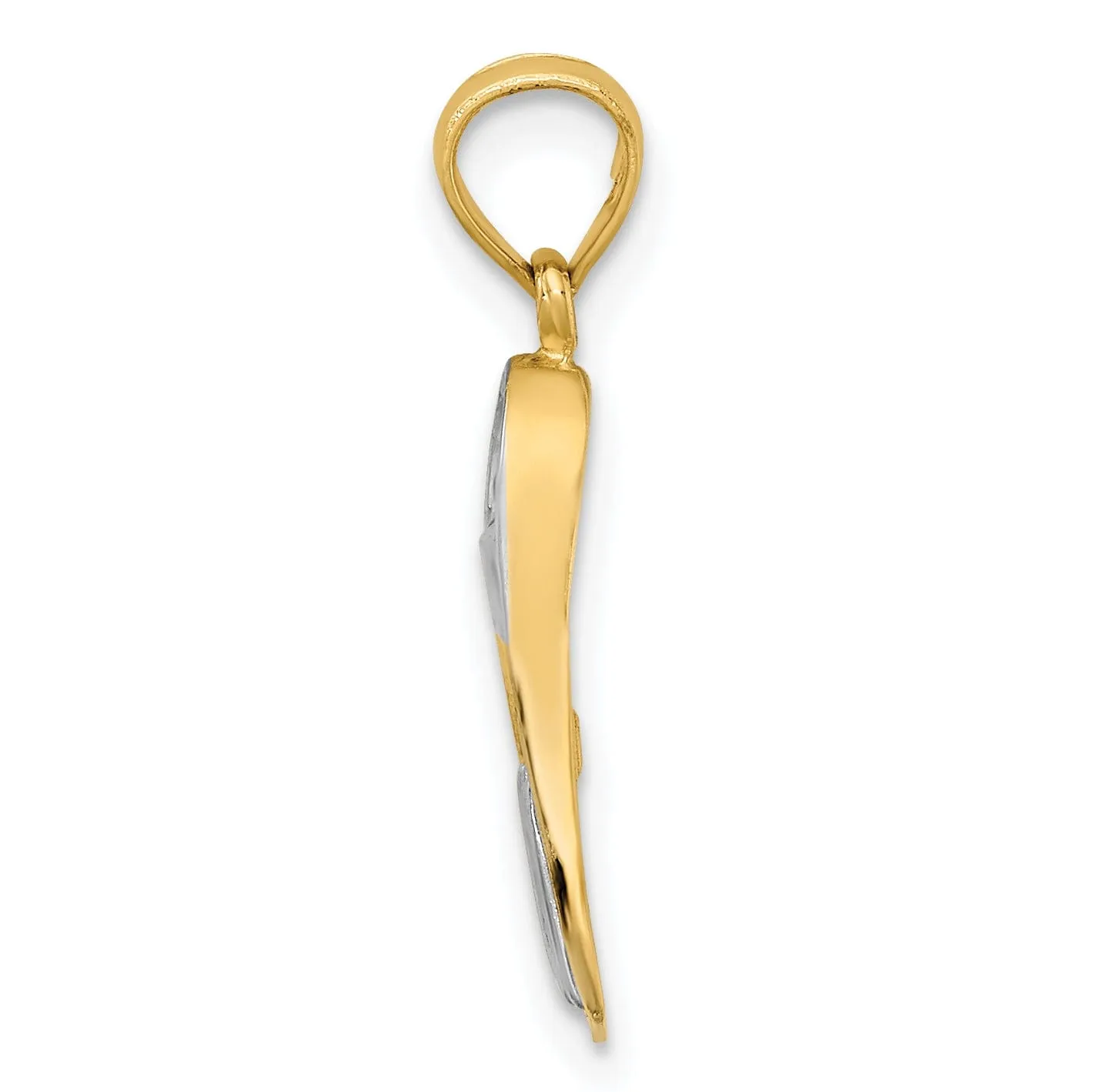 14k Yellow Gold Rhodium Polished Finish 3-Dimensional Scuba Flipper Charm Pendant