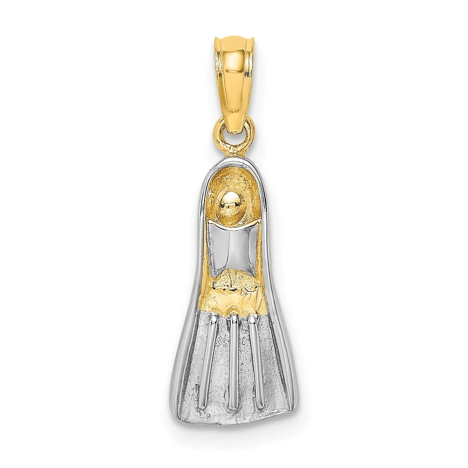 14k Yellow Gold Rhodium Polished Finish 3-Dimensional Scuba Flipper Charm Pendant