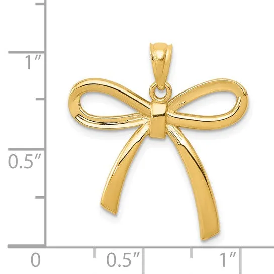 14k Yellow Gold Ribbon Bow Charm Pendant