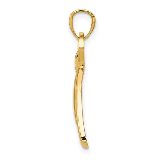 14k Yellow Gold Ribbon Bow Charm Pendant
