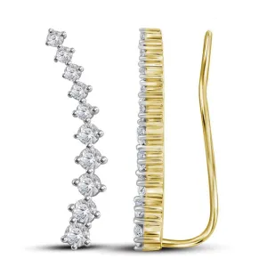 14K Yellow Gold Round Diamond Climber Earrings 3/4 Cttw
