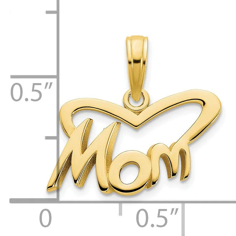 14k Yellow Gold Solid Polished Finish MOM Heart Shape Design Charm Pendant