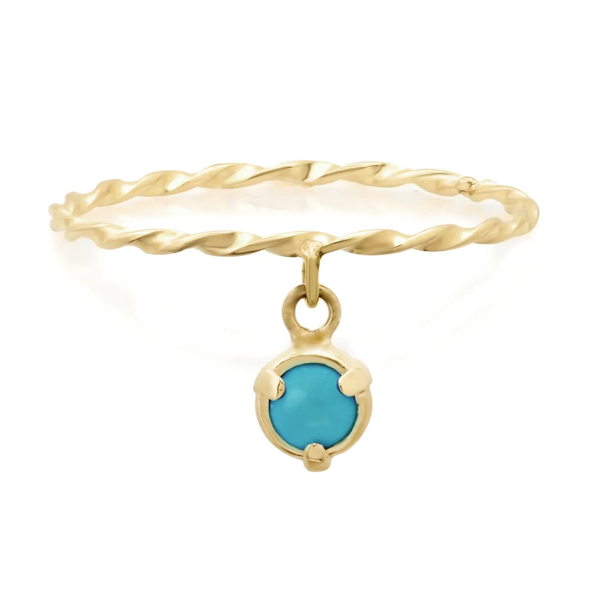 14K Yellow Gold Twisted Double Dangle Stone "Claw" Stack Rings with Ruby or Turquoise