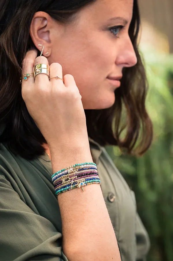 14K Yellow Gold Twisted Double Dangle Stone "Claw" Stack Rings with Ruby or Turquoise