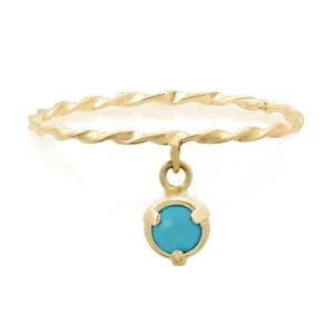 14K Yellow Gold Twisted Double Dangle Stone "Claw" Stack Rings with Ruby or Turquoise