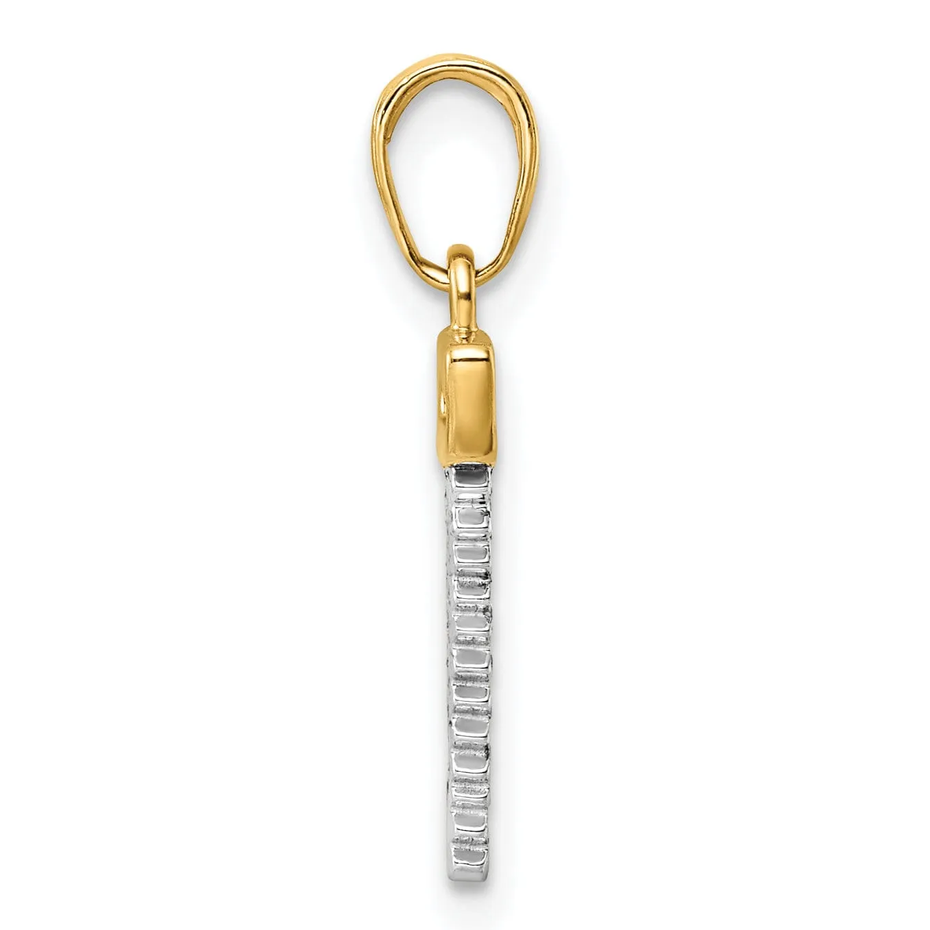14k Yellow Gold, White Rhodium Diamond Cut Polished Finish Solid Reversible Hand Wood Saw Charm Pendant