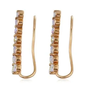 14K Yellow Gold/Sterling Silver 5ct Rainbow Topaz Ear Climber Earrings