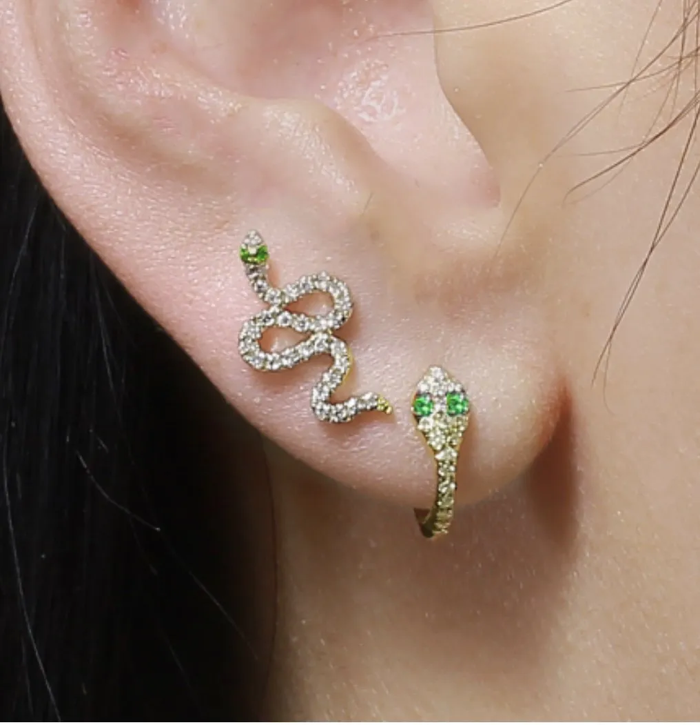 14KT Gold, Diamond and Sapphire Snake Ear Climber Earrings