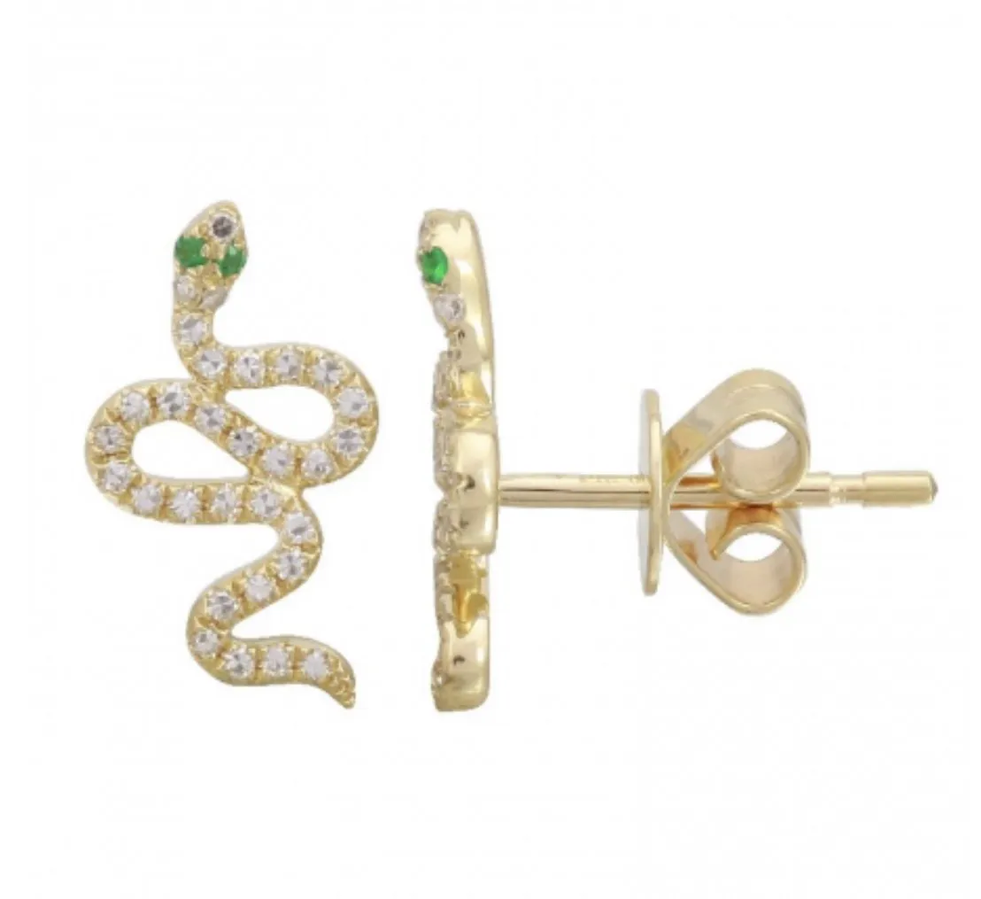 14KT Gold, Diamond and Sapphire Snake Ear Climber Earrings