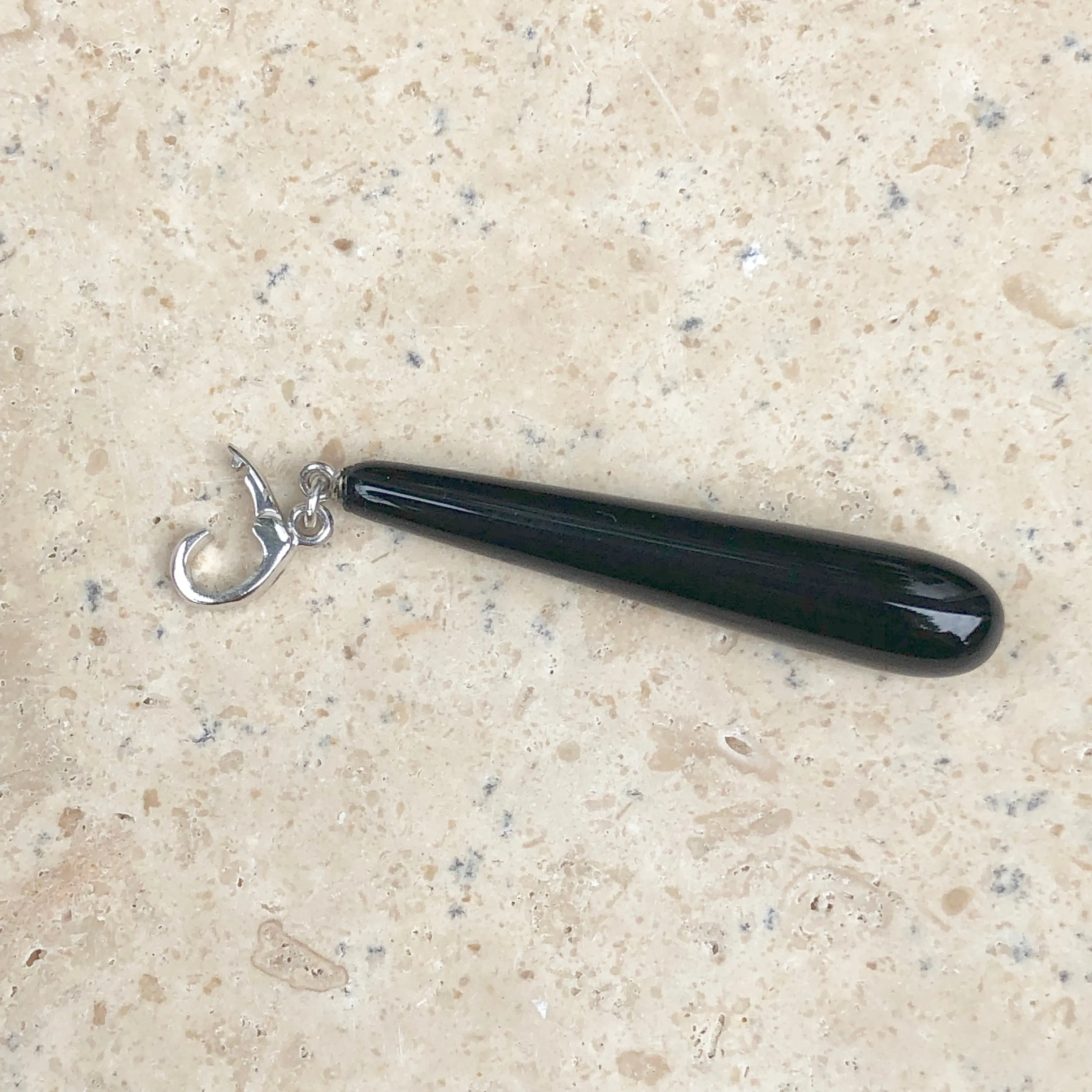 14KT White Gold Black Onyx Teardrop Pendant Long Charm