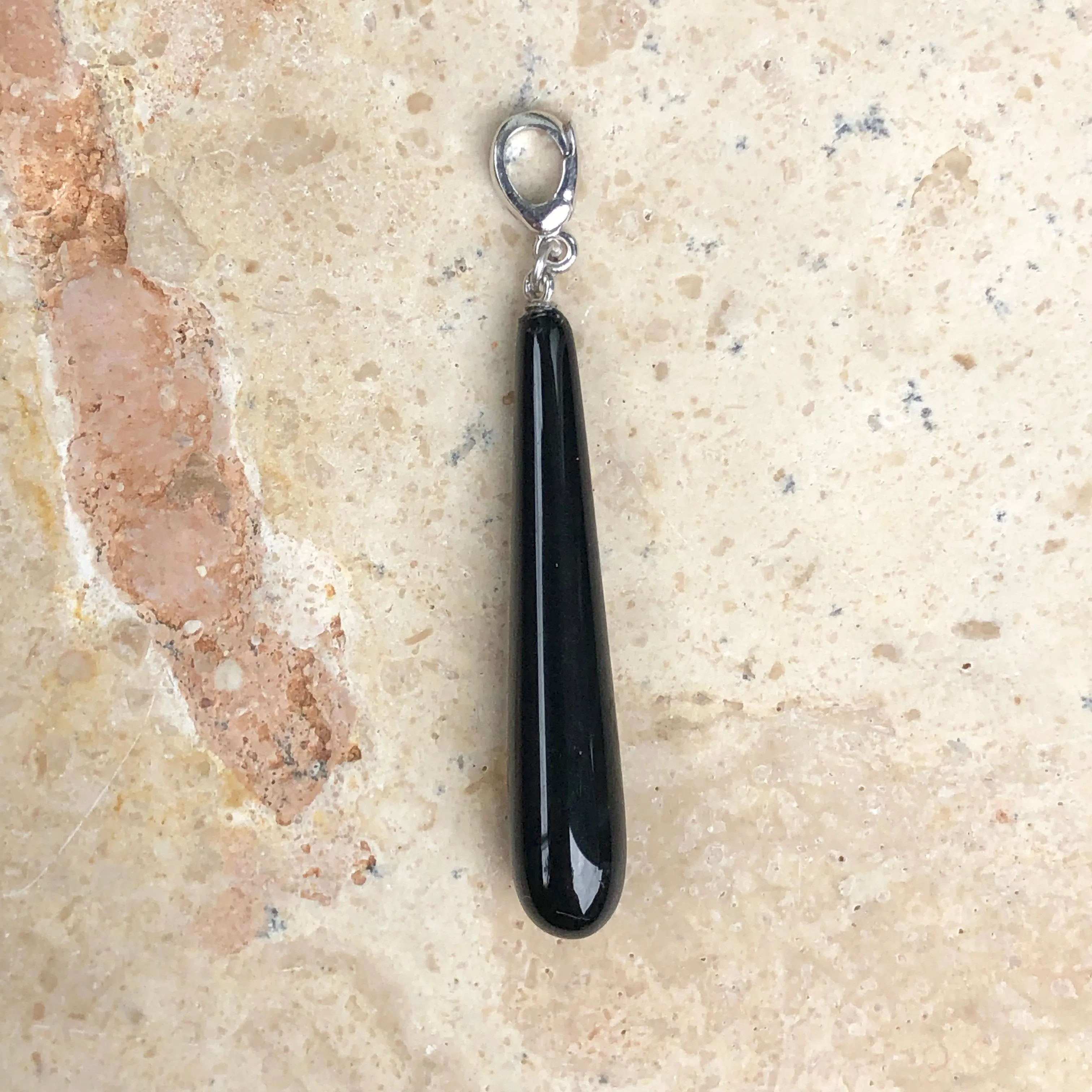 14KT White Gold Black Onyx Teardrop Pendant Long Charm