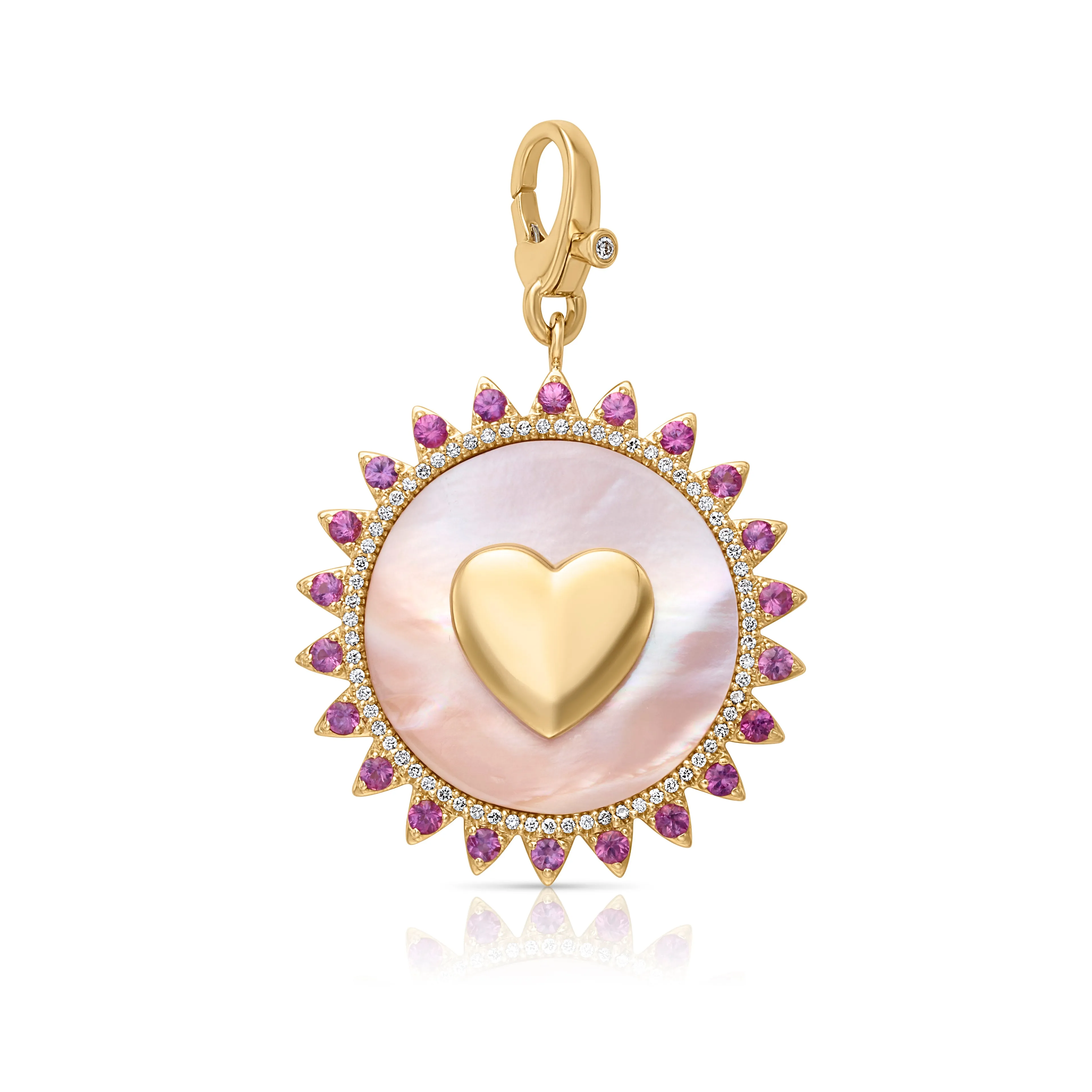 14KY Pink Circle Heart Charm with Mother of Pearl