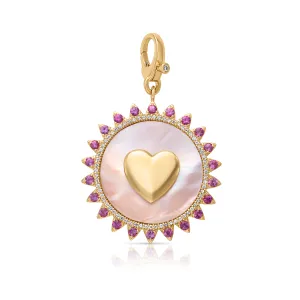 14KY Pink Circle Heart Charm with Mother of Pearl