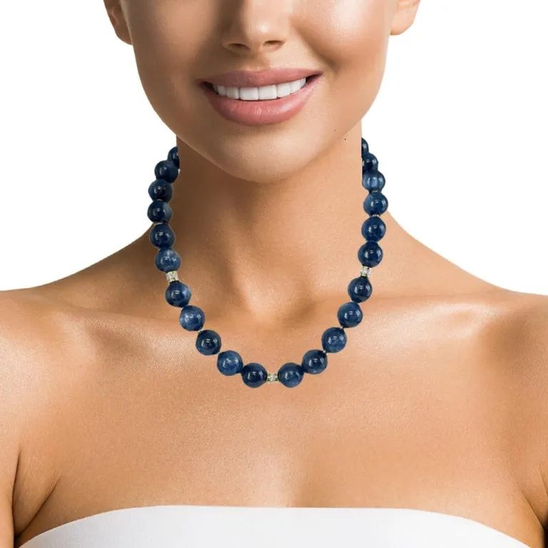 14mm Kyanite Bead and 18k Gold Necklace with Diamond Rondelles, 18 Inches