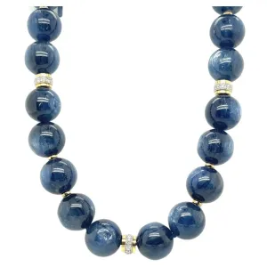 14mm Kyanite Bead and 18k Gold Necklace with Diamond Rondelles, 18 Inches