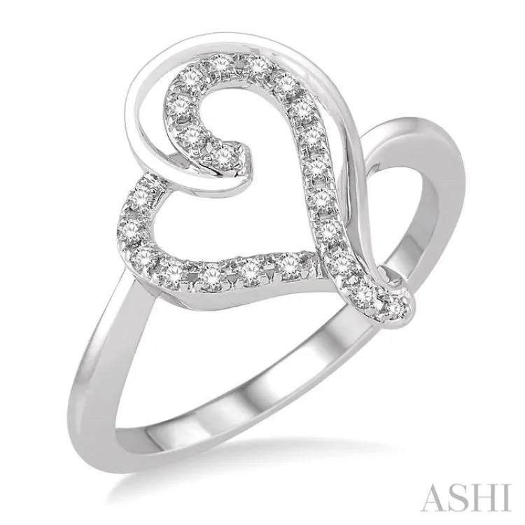 1/6 ctw Double Heart Charm Round Cut Diamond Ladies Ring in 10K White Gold