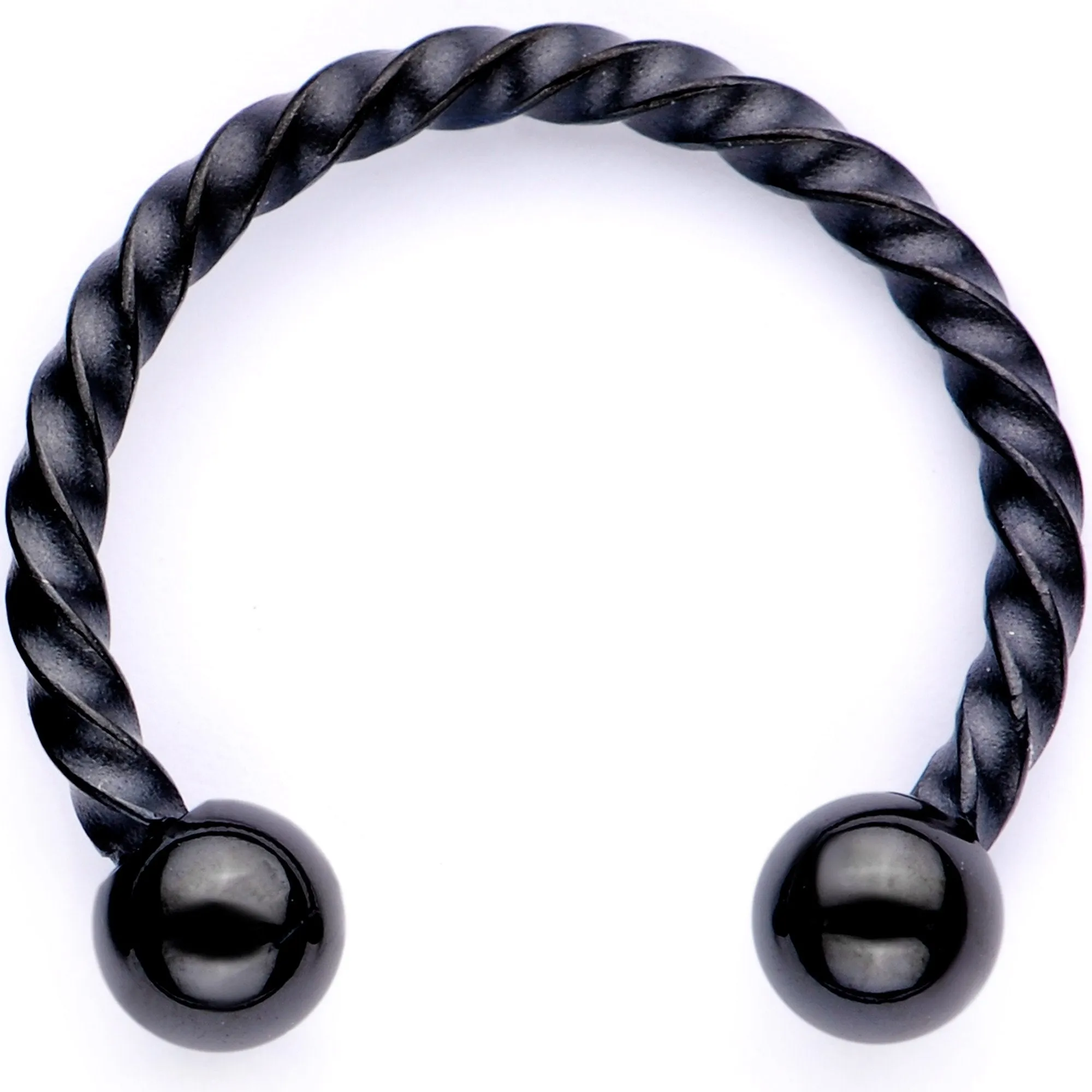 16 Gauge 3/8 White Faux Opal Black Anodized Twisted Horseshoe Closure Ring Set