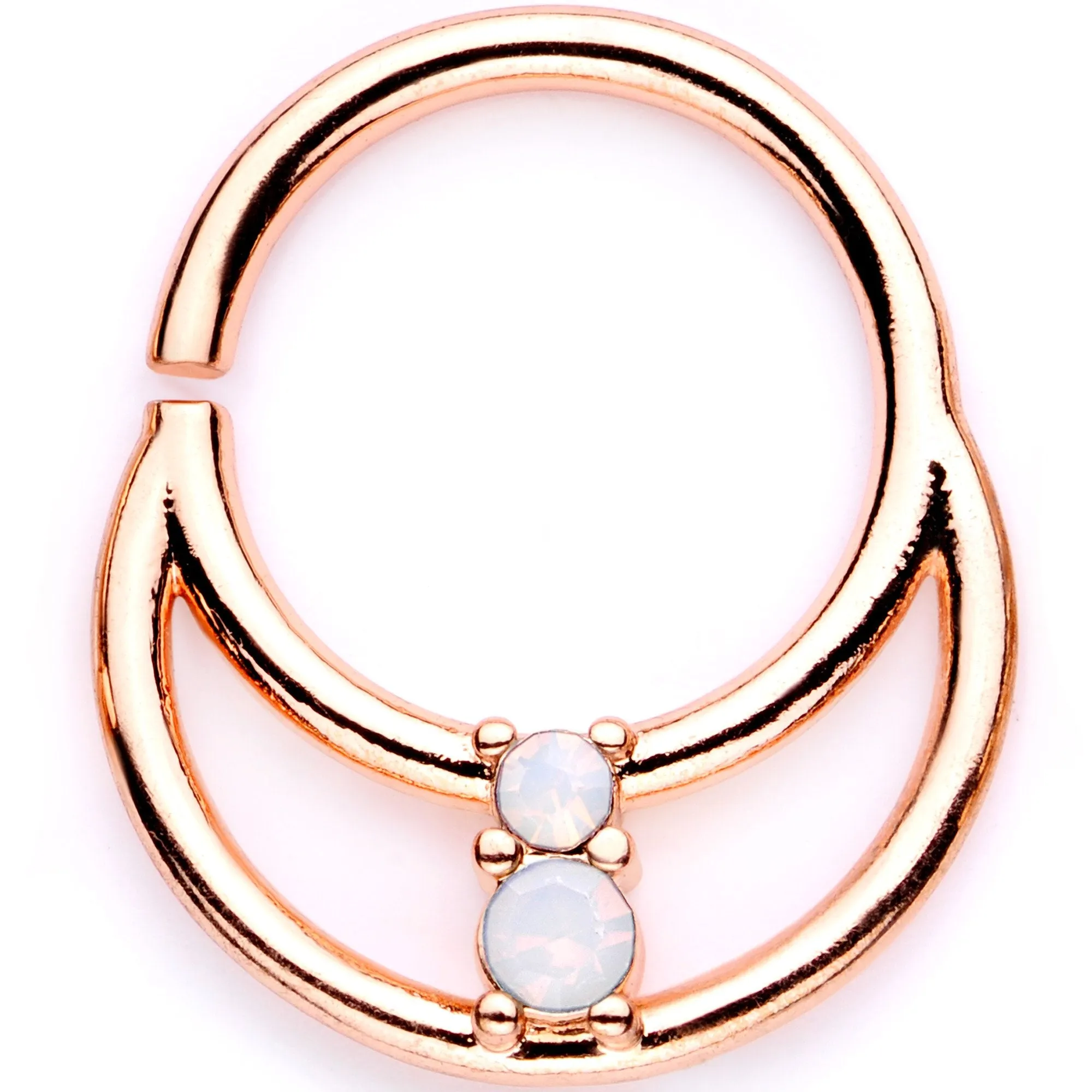 16 Gauge 3/8 White Faux Opal Rose Gold Tone Twisted Horseshoe BCR Captive Ring Set