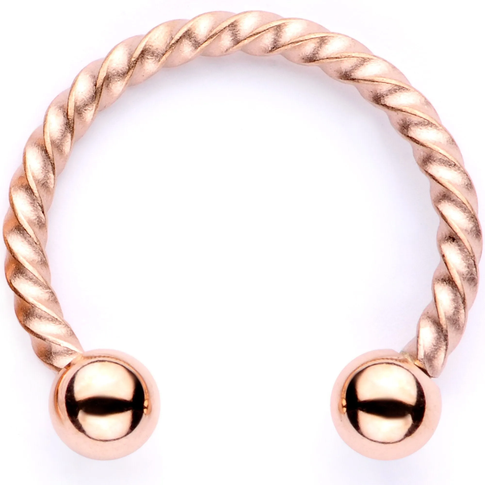 16 Gauge 3/8 White Faux Opal Rose Gold Tone Twisted Horseshoe BCR Captive Ring Set