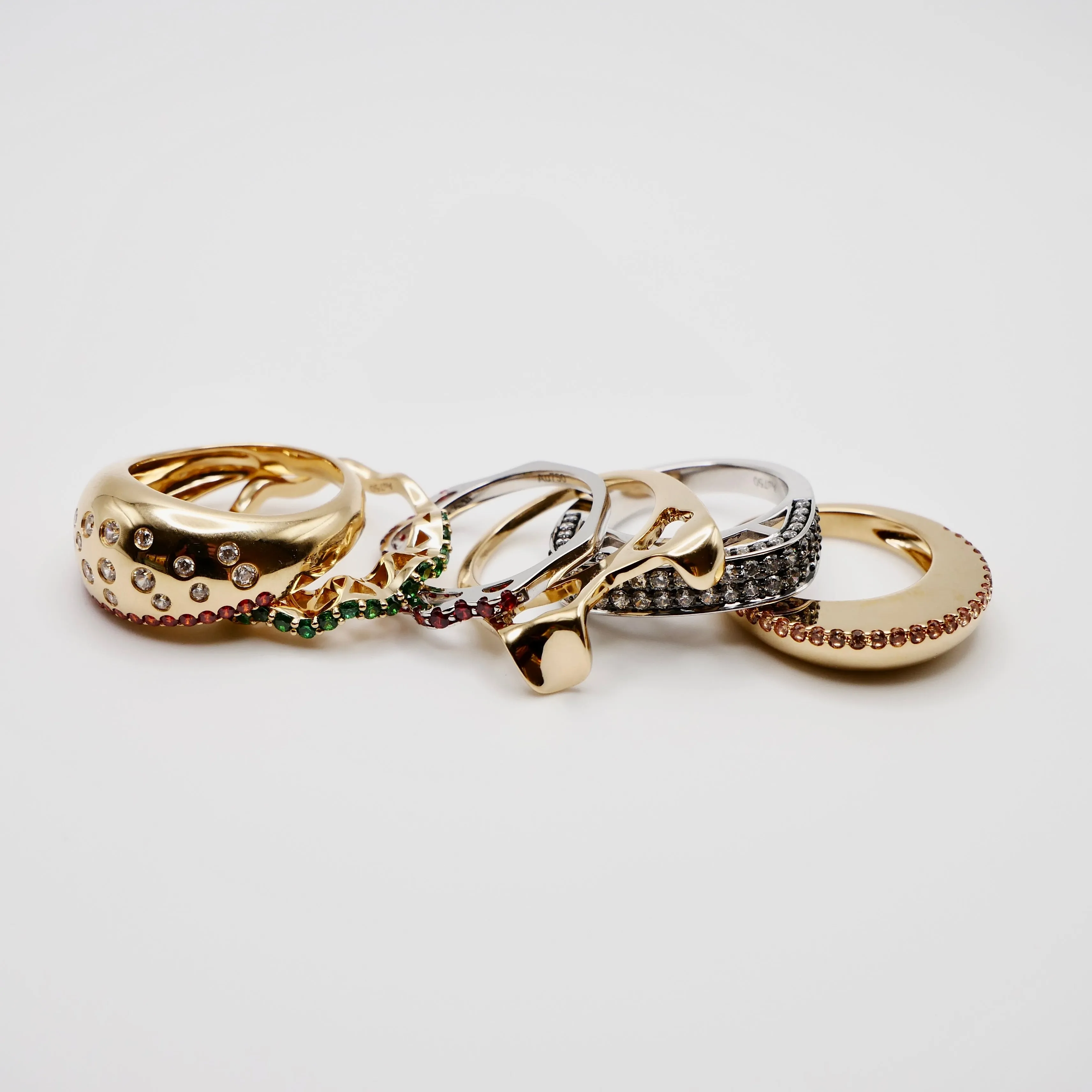 18K Yellow and White Solid Gold Stacked Hamburger Ring