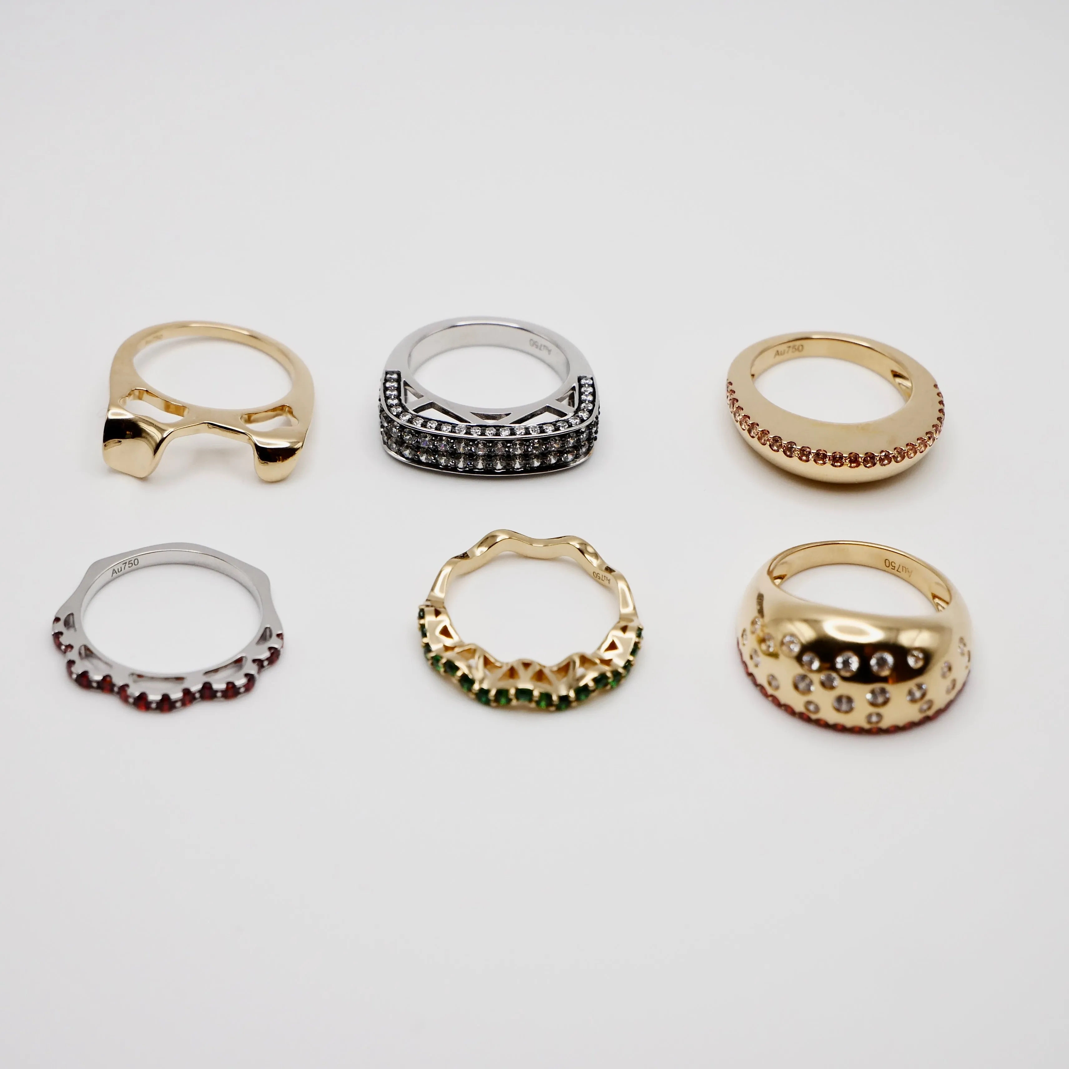 18K Yellow and White Solid Gold Stacked Hamburger Ring
