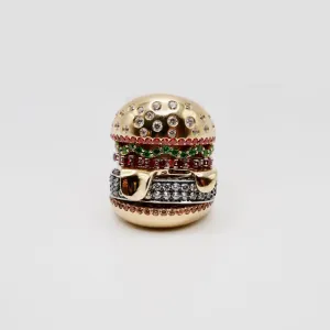 18K Yellow and White Solid Gold Stacked Hamburger Ring