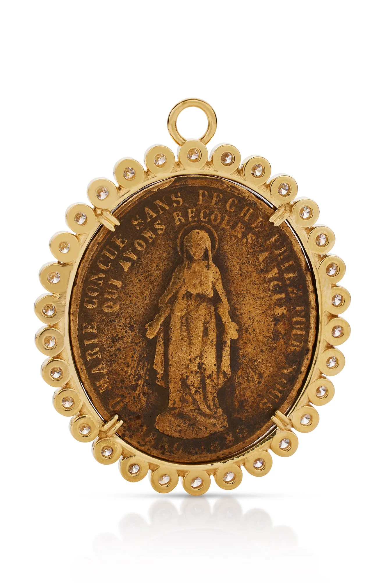 18KY The Miraculous Medal With Bezel Diamond Halo