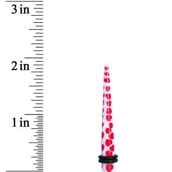 2 Gauge White Red Heart Acrylic Ear Taper
