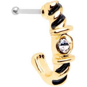20 Gauge 3/8 Clear Gem Gold Tone Twist Faux Hoop Nose Bone