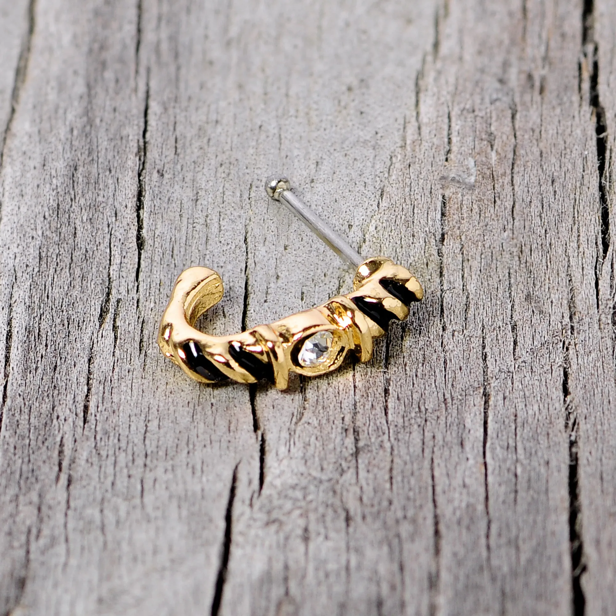 20 Gauge 3/8 Clear Gem Gold Tone Twist Faux Hoop Nose Bone