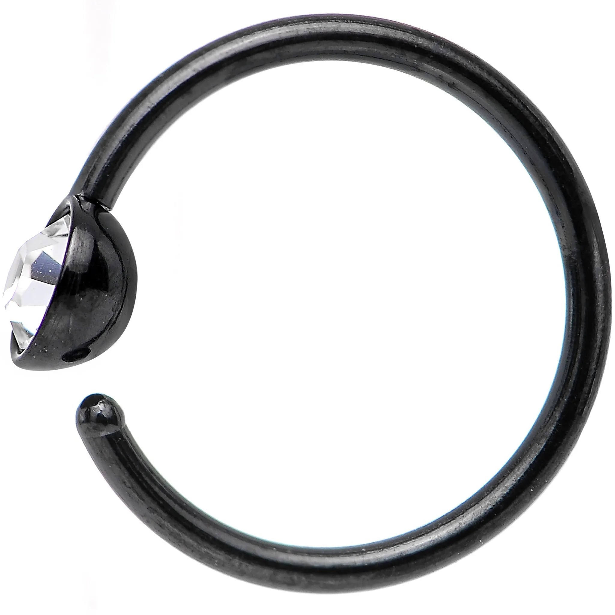 20 Gauge 5/16 Black IP Stainless Steel Bright Clear Gem Nose Hoop