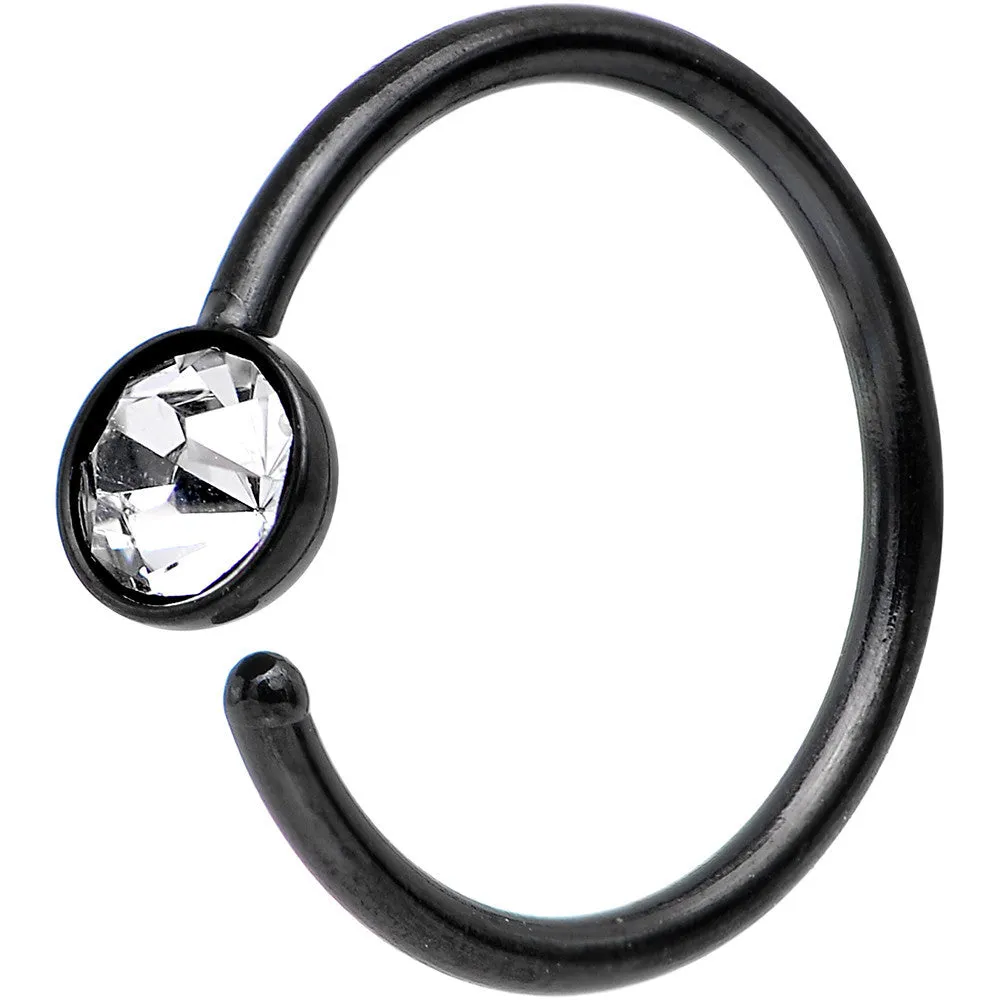 20 Gauge 5/16 Black IP Stainless Steel Bright Clear Gem Nose Hoop