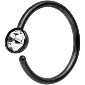 20 Gauge 5/16 Black IP Stainless Steel Bright Clear Gem Nose Hoop