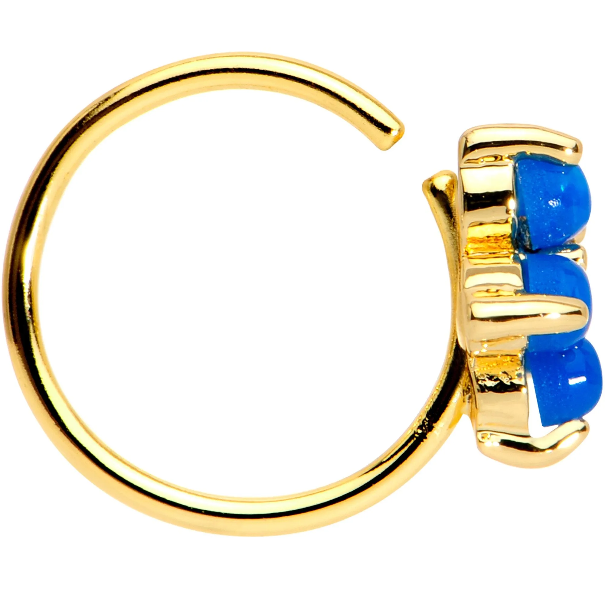 20 Gauge Clear CZ Blue Faux Opal Gold Tone Flower Circular Ring