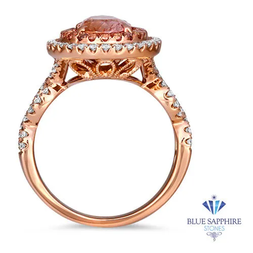 2.07ct. Oval Padparadscha Ring with Sapphire and Diamond Halo in 18K Rose Gold